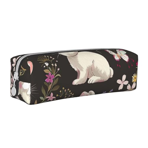 LRHCNZDCP Federmäppchen aus Leder mit Blumendruck, niedliches Federmäppchen mit Reißverschluss, für Schule und Büro, weiß, Einheitsgröße, Schulranzen von LRHCNZDCP