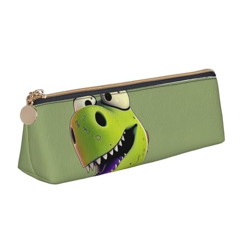 LRHCNZDCP Federmäppchen aus Leder mit Cartoon-Dinosaurier-Motiv, Dreieck-Reißverschluss, niedliches Federmäppchen für Schule und Büro, weiß, Einheitsgröße, Schulranzen von LRHCNZDCP