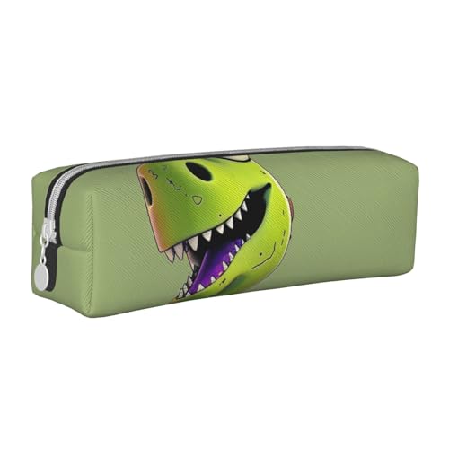 LRHCNZDCP Federmäppchen aus Leder mit Cartoon-Dinosaurier-Motiv, niedliches Federmäppchen mit Reißverschluss, für Schule und Büro, weiß, Einheitsgröße, Schulranzen von LRHCNZDCP