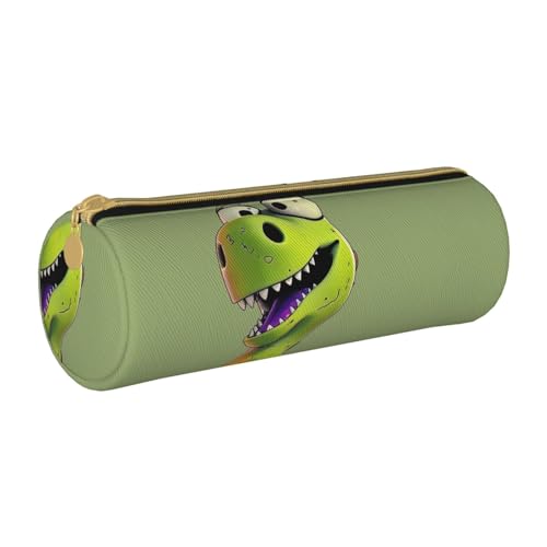 LRHCNZDCP Federmäppchen aus Leder mit Cartoon-Dinosaurier-Motiv, runder Reißverschluss, niedliches Federmäppchen für Schule und Büro, weiß, Einheitsgröße, Schulranzen von LRHCNZDCP