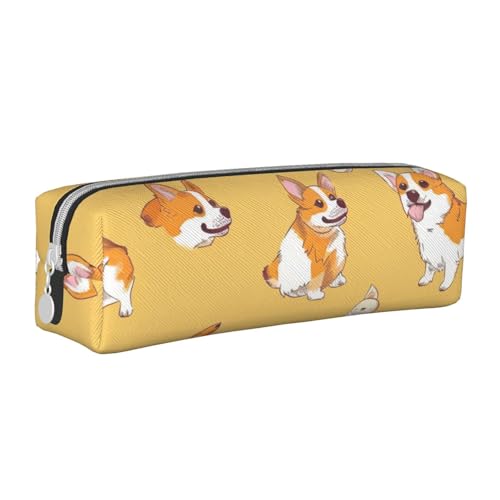 LRHCNZDCP Federmäppchen aus Leder mit Corgi-Muster, niedliches Federmäppchen mit Reißverschluss, für Schule und Büro, weiß, Einheitsgröße, Schulranzen von LRHCNZDCP