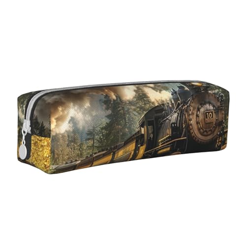 LRHCNZDCP Federmäppchen aus Leder mit Dampfzug – niedliches Federmäppchen mit Reißverschluss für Schule und Büro, weiß, Einheitsgröße, Schulranzen von LRHCNZDCP