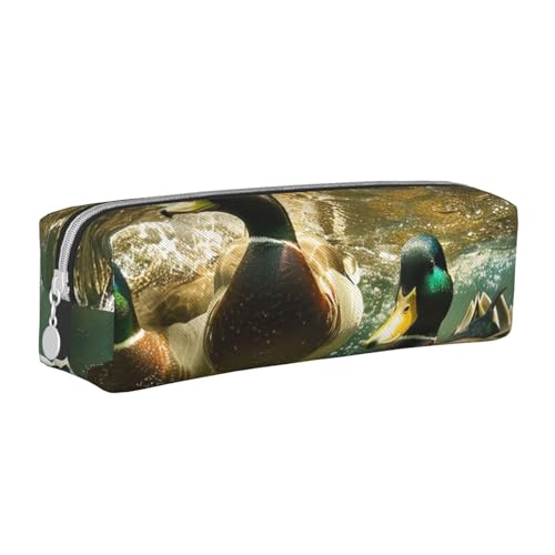 LRHCNZDCP Federmäppchen aus Leder mit Entenmotiv, bedruckt, mit Reißverschluss, für Schule und Büro, weiß, Einheitsgröße, Schulranzen von LRHCNZDCP