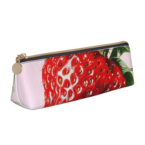 LRHCNZDCP Federmäppchen aus Leder mit Erdbeermotiv, dreieckig, mit Reißverschluss, niedliches Federmäppchen für Schule und Büro, weiß, Einheitsgröße, Schulranzen von LRHCNZDCP