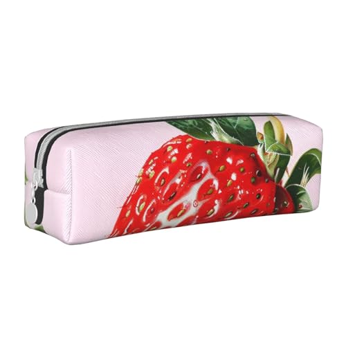 LRHCNZDCP Federmäppchen aus Leder mit Erdbeermotiv, niedliches Federmäppchen mit Reißverschluss, für Schule und Büro, weiß, Einheitsgröße, Schulranzen von LRHCNZDCP