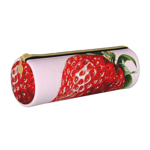 LRHCNZDCP Federmäppchen aus Leder mit Erdbeermotiv, runder Reißverschluss, niedliches Federmäppchen für Schule und Büro, weiß, Einheitsgröße, Schulranzen von LRHCNZDCP