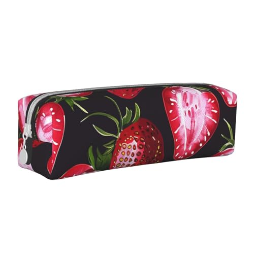 LRHCNZDCP Federmäppchen aus Leder mit Erdbeermuster, niedliches Federmäppchen mit Reißverschluss, für Schule und Büro, weiß, Einheitsgröße, Schulranzen von LRHCNZDCP