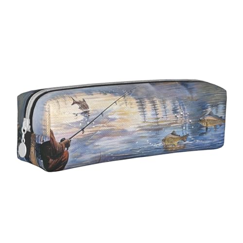 LRHCNZDCP Federmäppchen aus Leder mit Fischermotiv, niedliches Federmäppchen mit Reißverschluss, für Schule und Büro, weiß, Einheitsgröße, Schulranzen von LRHCNZDCP