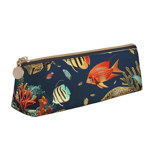 LRHCNZDCP Federmäppchen aus Leder mit Fischmuster, dreieckiger Reißverschluss, niedliches Federmäppchen für Schule und Büro, weiß, Einheitsgröße, Schulranzen von LRHCNZDCP