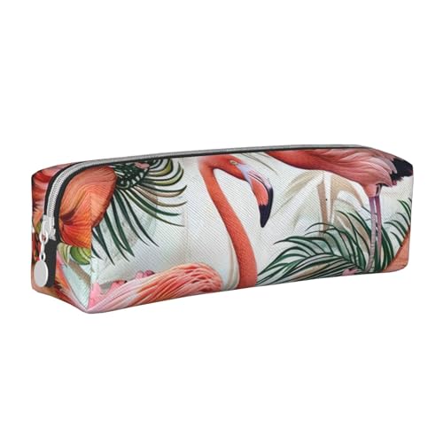 LRHCNZDCP Federmäppchen aus Leder mit Flamingo-Blumen, niedliches Federmäppchen mit Reißverschluss, für Schule und Büro, weiß, Einheitsgröße, Schulranzen von LRHCNZDCP