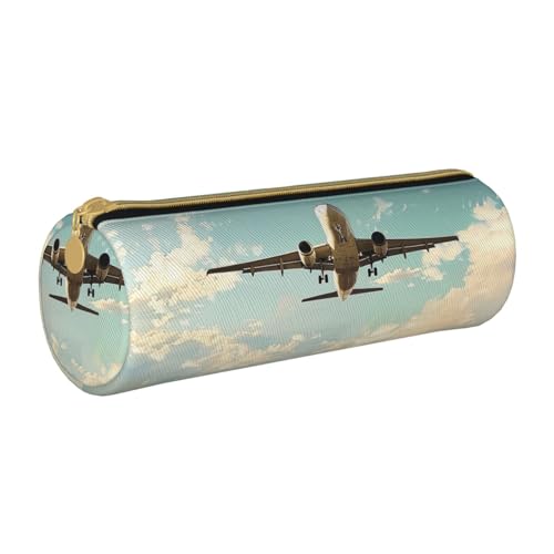 LRHCNZDCP Federmäppchen aus Leder mit Flugzeugdruck, runder Reißverschluss, niedliches Federmäppchen für Schule und Büro, weiß, Einheitsgröße, Schulranzen von LRHCNZDCP