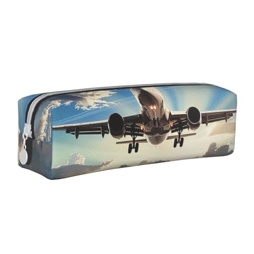 LRHCNZDCP Federmäppchen aus Leder mit Flugzeugdruck – niedliches Federmäppchen mit Reißverschluss für Schule und Büro, weiß, Einheitsgröße, Schulranzen von LRHCNZDCP