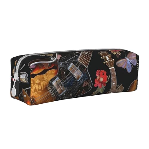 LRHCNZDCP Federmäppchen aus Leder mit Gitarren-Motiv, niedliches Federmäppchen mit Reißverschluss, für Schule und Büro, weiß, Einheitsgröße, Schulranzen von LRHCNZDCP