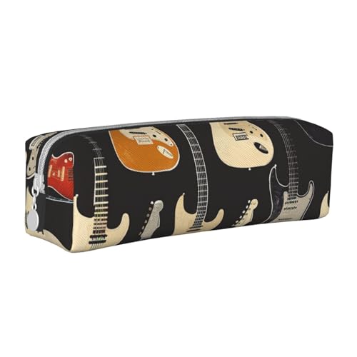 LRHCNZDCP Federmäppchen aus Leder mit Gitarrenmuster, niedliches Federmäppchen mit Reißverschluss, für Schule und Büro, weiß, Einheitsgröße, Schulranzen von LRHCNZDCP