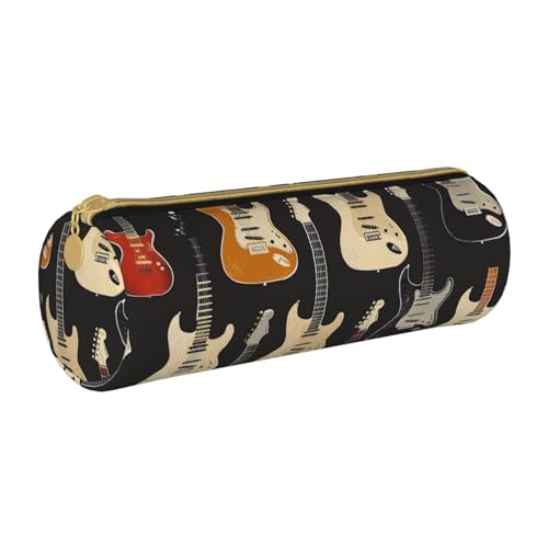 LRHCNZDCP Federmäppchen aus Leder mit Gitarrenmuster, runder Reißverschluss, niedliches Federmäppchen für Schule und Büro, weiß, Einheitsgröße, Schulranzen von LRHCNZDCP
