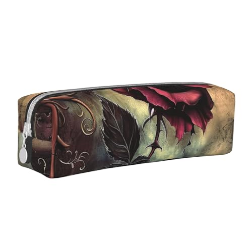 LRHCNZDCP Federmäppchen aus Leder mit Gothic-Rosen, niedliches Federmäppchen mit Reißverschluss, für Schule und Büro, weiß, Einheitsgröße, Schulranzen von LRHCNZDCP