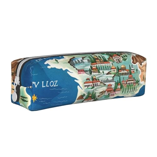 LRHCNZDCP Federmäppchen aus Leder mit Griechenlandkarte, niedliches Federmäppchen mit Reißverschluss, für Schule und Büro, weiß, Einheitsgröße, Schulranzen von LRHCNZDCP