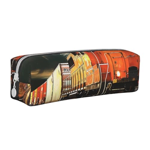 LRHCNZDCP Federmäppchen aus Leder mit Güterzug – niedliches Federmäppchen mit Reißverschluss für Schule und Büro, weiß, Einheitsgröße, Schulranzen von LRHCNZDCP