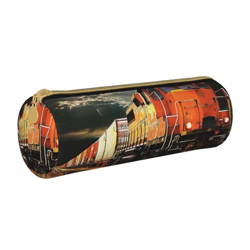 LRHCNZDCP Federmäppchen aus Leder mit Güterzug – runder Reißverschluss, niedliches Federmäppchen für Schule und Büro, weiß, Einheitsgröße, Schulranzen von LRHCNZDCP