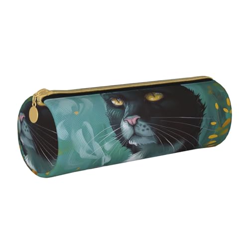 LRHCNZDCP Federmäppchen aus Leder mit Katzendruck, runder Reißverschluss, niedliches Federmäppchen für Schule und Büro, weiß, Einheitsgröße, Schulranzen von LRHCNZDCP