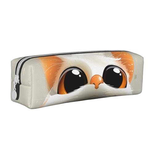 LRHCNZDCP Federmäppchen aus Leder mit Katzenmotiv, niedliches Federmäppchen mit Reißverschluss, für Schule und Büro, weiß, Einheitsgröße, Schulranzen von LRHCNZDCP