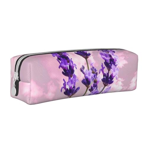 LRHCNZDCP Federmäppchen aus Leder mit Lavendelblumen-Motiv, niedliches Federmäppchen mit Reißverschluss, für Schule und Büro, weiß, Einheitsgröße, Schulranzen von LRHCNZDCP