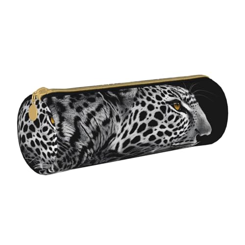 LRHCNZDCP Federmäppchen aus Leder mit Leopardenmuster, runder Reißverschluss, niedliches Federmäppchen für Schule und Büro, weiß, Einheitsgröße, Schulranzen von LRHCNZDCP