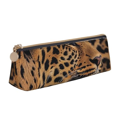 LRHCNZDCP Federmäppchen aus Leder mit Leopardenmuster – Dreieckiger Reißverschluss, niedliches Federmäppchen für Schule und Büro, weiß, Einheitsgröße, Schulranzen von LRHCNZDCP