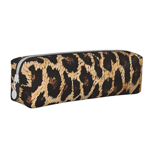 LRHCNZDCP Federmäppchen aus Leder mit Leopardenmuster – niedliches Federmäppchen mit Reißverschluss für Schule und Büro, weiß, Einheitsgröße, Schulranzen von LRHCNZDCP