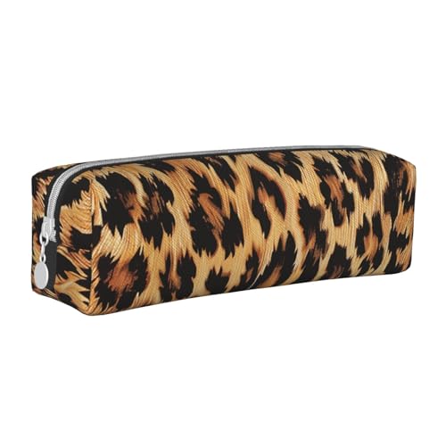 LRHCNZDCP Federmäppchen aus Leder mit Leopardenmuster – niedliches Federmäppchen mit Reißverschluss für Schule und Büro, weiß, Einheitsgröße, Schulranzen von LRHCNZDCP