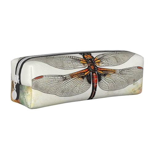 LRHCNZDCP Federmäppchen aus Leder mit Libellen-Motiv, niedliches Federmäppchen mit Reißverschluss, für Schule und Büro, weiß, Einheitsgröße, Schulranzen von LRHCNZDCP