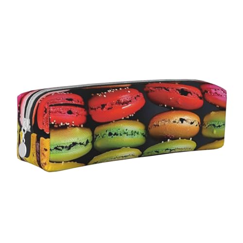 LRHCNZDCP Federmäppchen aus Leder mit Macaron-Keksgeschmack, bedrucktes Leder-Federmäppchen – niedliches Federmäppchen mit Reißverschluss für Schule und Büro, weiß, Einheitsgröße, Schulranzen von LRHCNZDCP