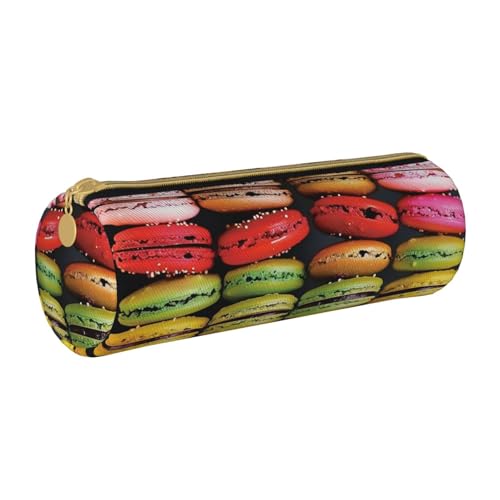 LRHCNZDCP Federmäppchen aus Leder mit Macaron-Keksgeschmack, bedrucktes Leder-Federmäppchen – runder Reißverschluss, niedliches Federmäppchen für Schule und Büro, weiß, Einheitsgröße, Schulranzen von LRHCNZDCP