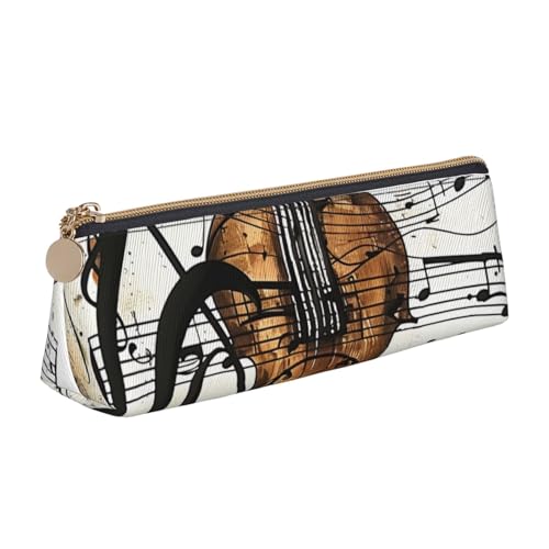 LRHCNZDCP Federmäppchen aus Leder mit Musikdruck, dreieckiger Reißverschluss, niedliches Federmäppchen für Schule und Büro, weiß, Einheitsgröße, Schulranzen von LRHCNZDCP