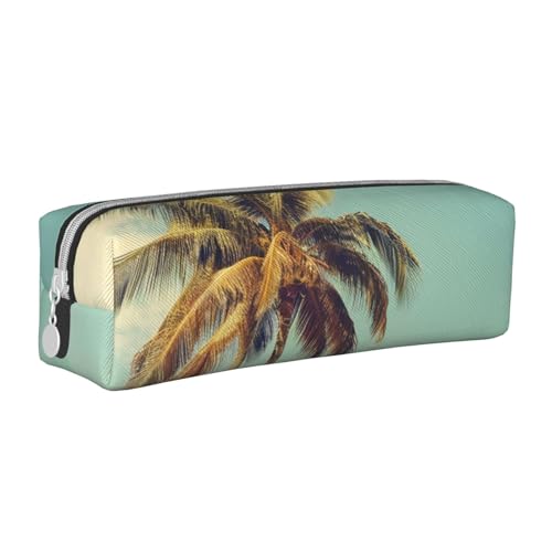 LRHCNZDCP Federmäppchen aus Leder mit Palmenmotiv, niedliches Federmäppchen mit Reißverschluss, für Schule und Büro, weiß, Einheitsgröße, Schulranzen von LRHCNZDCP