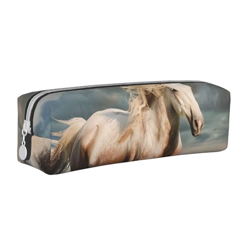 LRHCNZDCP Federmäppchen aus Leder mit Pferdemotiv, niedliches Federmäppchen mit Reißverschluss, für Schule und Büro, weiß, Einheitsgröße, Schulranzen von LRHCNZDCP