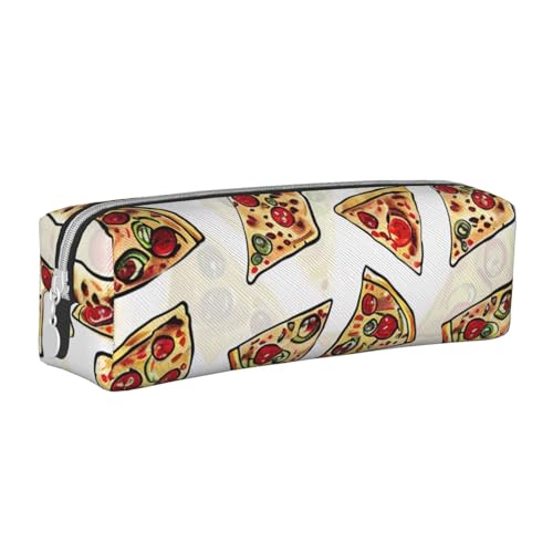 LRHCNZDCP Federmäppchen aus Leder mit Pizza-Muster, niedliches Federmäppchen mit Reißverschluss, für Schule und Büro, weiß, Einheitsgröße, Schulranzen von LRHCNZDCP