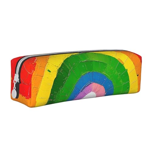 LRHCNZDCP Federmäppchen aus Leder mit Regenbogen-Aufdruck – niedliches Federmäppchen mit Reißverschluss für Schule und Büro, weiß, Einheitsgröße, Schulranzen von LRHCNZDCP