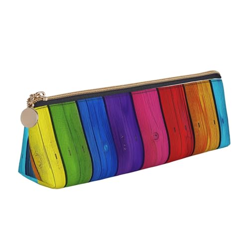 LRHCNZDCP Federmäppchen aus Leder mit Regenbogenfarben-Hintergrund, bedrucktes Leder-Federmäppchen – Dreieck-Reißverschluss, niedliches Federmäppchen für Schule und Büro, weiß, Einheitsgröße, von LRHCNZDCP