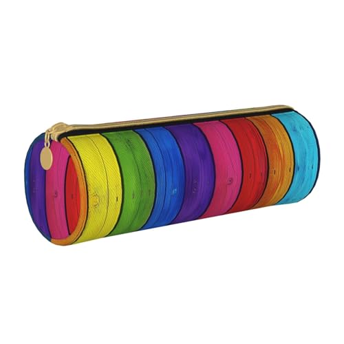 LRHCNZDCP Federmäppchen aus Leder mit Regenbogenfarben-Hintergrund, bedrucktes Leder-Federmäppchen – runder Reißverschluss, niedliches Federmäppchen für Schule und Büro, weiß, Einheitsgröße, von LRHCNZDCP