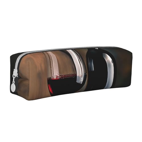 LRHCNZDCP Federmäppchen aus Leder mit Rotweinflaschen-Motiv, niedliches Federmäppchen mit Reißverschluss, für Schule und Büro, weiß, Einheitsgröße, Schulranzen von LRHCNZDCP