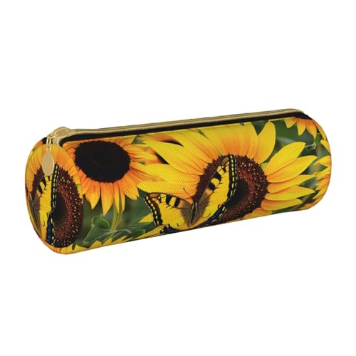 LRHCNZDCP Federmäppchen aus Leder mit Schmetterlingsmotiv, Motiv: blühende Sonnenblumen, Blumen, bedruckt, runder Reißverschluss, niedliches Federmäppchen, Stiftebox für Schule und Büro, weiß, LRHCNZDCP Federmäppchen aus Leder mit Schmetterlingsmotiv, Motiv: blühende Sonnenblumen, Blumen, bedruckt, runder Reißverschluss, niedliches Federmäppchen, Stiftebox für Schule und Büro, weiß, von LRHCNZDCP