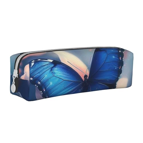 LRHCNZDCP Federmäppchen aus Leder mit Schmetterlingsmotiv, niedliches Federmäppchen mit Reißverschluss, für Schule und Büro, Blau, weiß, Einheitsgröße, Schulranzen von LRHCNZDCP