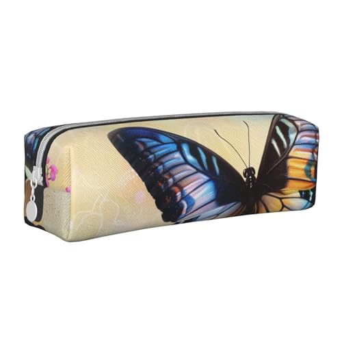 LRHCNZDCP Federmäppchen aus Leder mit Schmetterlingsmotiv, niedliches Federmäppchen mit Reißverschluss, für Schule und Büro, weiß, Einheitsgröße, Schulranzen von LRHCNZDCP