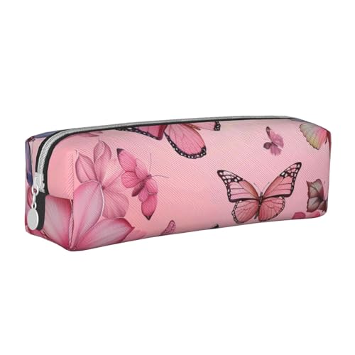 LRHCNZDCP Federmäppchen aus Leder mit Schmetterlingsmotiv, niedliches Federmäppchen mit Reißverschluss, für Schule und Büro, weiß, Einheitsgröße, Schulranzen von LRHCNZDCP