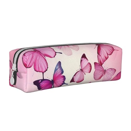 LRHCNZDCP Federmäppchen aus Leder mit Schmetterlingsmotiv, niedliches Federmäppchen mit Reißverschluss, für Schule und Büro, weiß, Einheitsgröße, Schulranzen von LRHCNZDCP