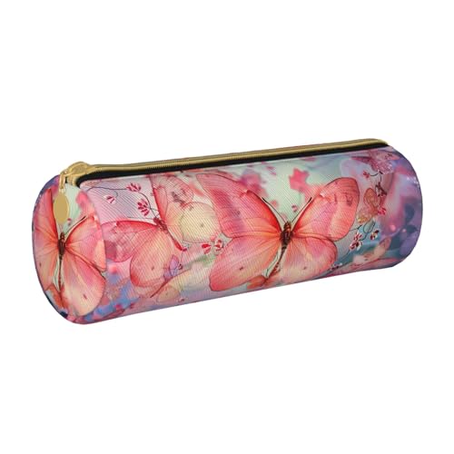 LRHCNZDCP Federmäppchen aus Leder mit Schmetterlingsmotiv, runder Reißverschluss, niedliches Federmäppchen für Schule und Büro, weiß, Einheitsgröße, Schulranzen von LRHCNZDCP