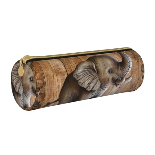 LRHCNZDCP Federmäppchen aus Leder mit Sonnenblumen-Elefantenmotiv, bedrucktes Leder-Federmäppchen, runder Reißverschluss, niedliches Federmäppchen für Schule und Büro, weiß, Einheitsgröße, Schulranzen von LRHCNZDCP