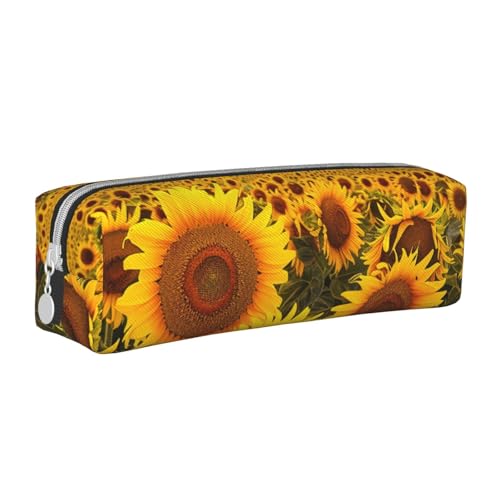 LRHCNZDCP Federmäppchen aus Leder mit Sonnenblumen-Motiv, niedliches Federmäppchen mit Reißverschluss, für Schule und Büro, weiß, Einheitsgröße, Schulranzen von LRHCNZDCP