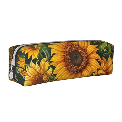 LRHCNZDCP Federmäppchen aus Leder mit Sonnenblumen-Motiv, niedliches Federmäppchen mit Reißverschluss, für Schule und Büro, weiß, Einheitsgröße, Schulranzen von LRHCNZDCP